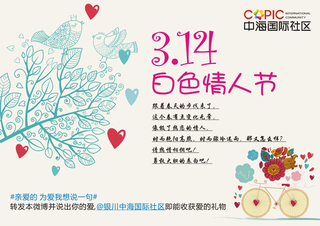 银川全网担保网国际社区“3.14白色情人节”--追随春天的脚步